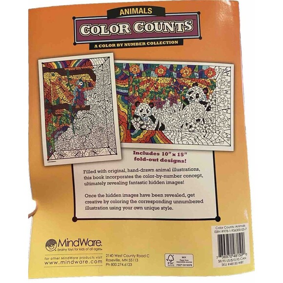 Adult Coloring Animals Color By Number  Hidden Images 2010 Made USA MindWare - Picture 2 of 5
